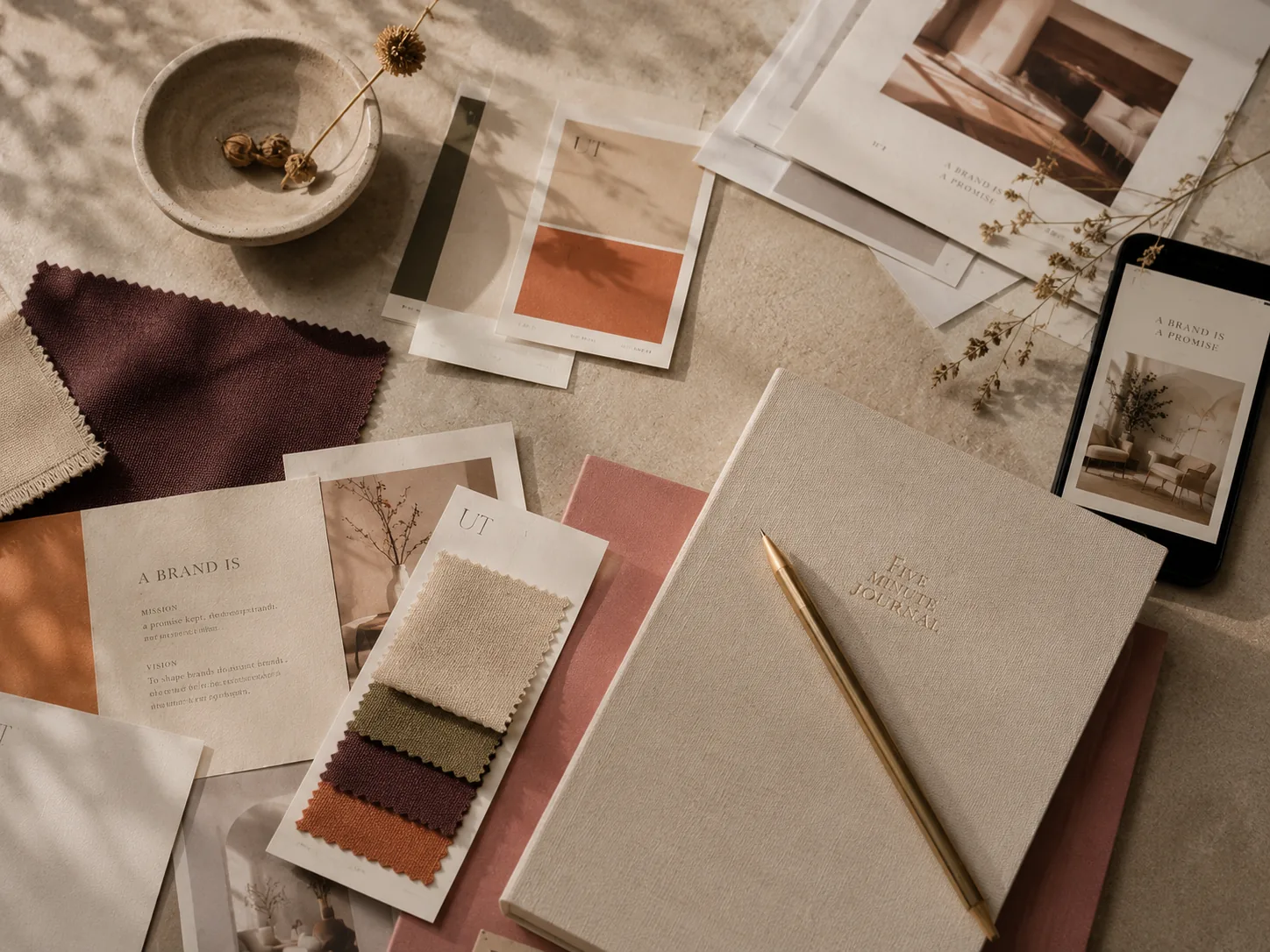 Earthy branding mood board workspace